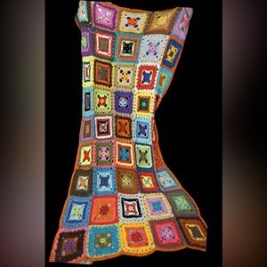Vintage Granny Square Afghan Throw Blanket Hand Crochet Knit MCM 46" X 83"